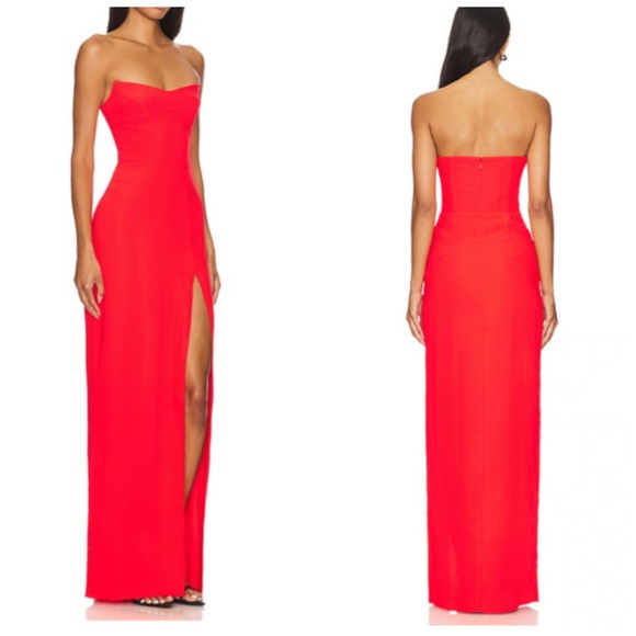Amanda Uprichard Revolve Ivy Gown in Crimson Medium Strapless Dress Formal Dance - Picture 8 of 16